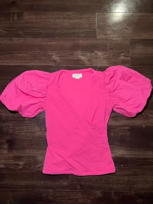 Maeve by Anthropologie Puff sleeve Wrap Pink Blouse Size XXS thumbnail 2