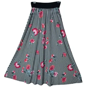 Maximalist Black White Striped Maxi Skirt Womens S Pink Floral Flowy Retro Flare thumbnail 1