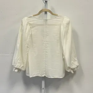 A New Day White V-Neck Puff Sleeve Blouse Medium Cotton Rayon Top Boho Casual thumbnail 2