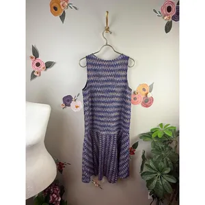 Maeve by Anthropologie Blue V-Neck Chevron Sleeveless Midi Dress - Size - Small thumbnail 3