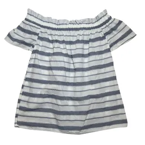 Juicy Couture Striped Off Shoulder Top Blue White‎ Fringe Cotton Blouse Small thumbnail 3