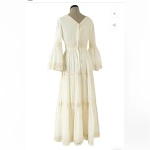 Victor Costa Mexican Wedding Dress Ivory Cotton Gauze & Lace Dress 1970 Size 0 thumbnail 8