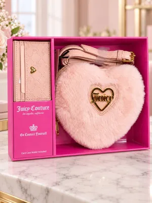 Juicy Couture Heart Faux Fur Crossbody Taffy Pink Card Case Box NWT thumbnail 4