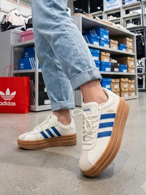 NWT Adidas Platform Sneakers White/Blue/Gum Sole Size 7.5 in Box thumbnail 1