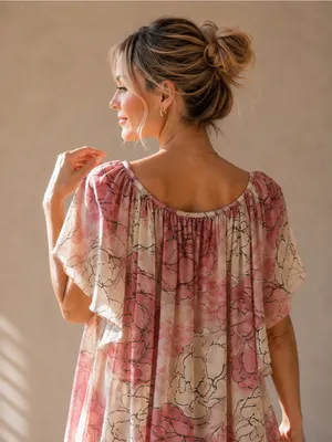 BCBGMaxAzria Boho Blush Pink Floral Mesh Cottagecore Flutter Sleeve Dress thumbnail 5