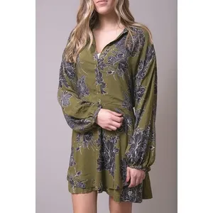 Free People Shake It Mini Dress Women S Olive Floral Boho Whimsigoth Romantic thumbnail 3