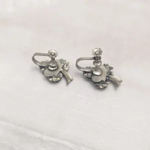 Vintage Screw On Earrings Design Silver Tone & Turquoise Tone 7/8" thumbnail 4