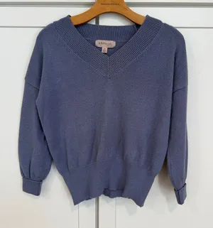 Philosophy Soft V-Neck Sweater in Dusty Blue thumbnail 1