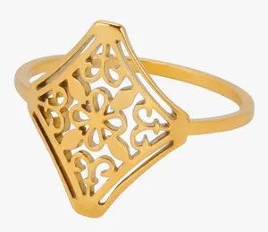 NEW 14k Yellow Gold Plated Stainless Steel Filigree Ring, Size 6‎ thumbnail 1