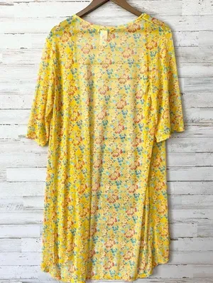Boutique NWOT Yellow Mesh Floral Kimono Large thumbnail 3