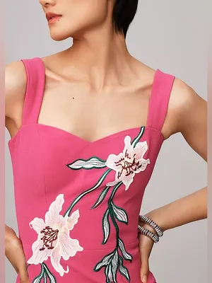 Dress the Population Nicole Floral Tropical Fuchsia Cocktail Dress L thumbnail 4