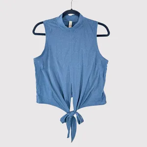 Lululemon Women Top Blue Time to Restore Mock Neck Tank Front Tie Stretch Size 8 thumbnail 2