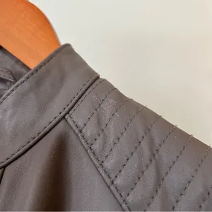 Cole Haan 100% Genuine Lambskin Leather Moto Jacket Lined‎ Biker Taupe Size M thumbnail 7