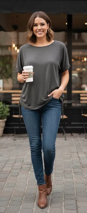 Umgee size large grey cinched cozy jersey top thumbnail 1
