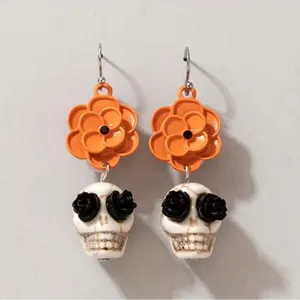 Skull Orange Flower Black Rose Eyes Drop Dangle‎ Earrings Faux Fashion Jewelry thumbnail 5