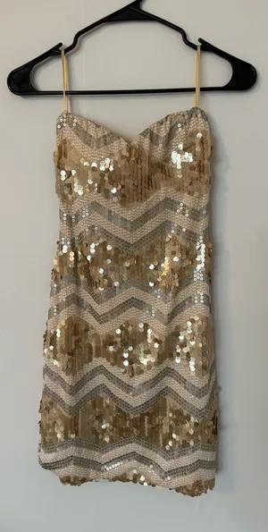 Gold and Silver Sequin Strapless Dress thumbnail 1