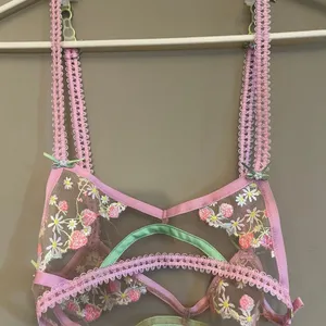 For Love & Lemons Victoria's Secret Lace Strawberry Garter Belt Pink Floral XS thumbnail 8