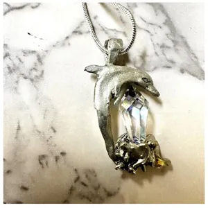 Silver tone crystal dolphin pendant necklace thumbnail 6