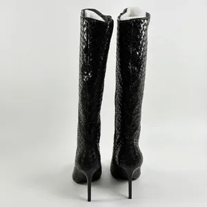 INC International Concepts Size-9.5M Black Woven High Stiletto Boots Pointed Toe thumbnail 7