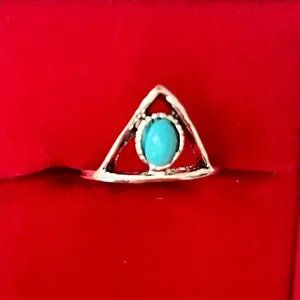 Triangle Turquoise Cabochon Boho Ring Size 6 Blue thumbnail 2