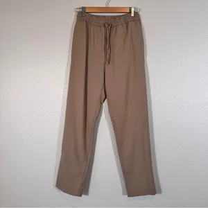 Zara Tan Straight Leg Drawstring Trouser Dress Pants Women’s S Casual Pull On thumbnail 14
