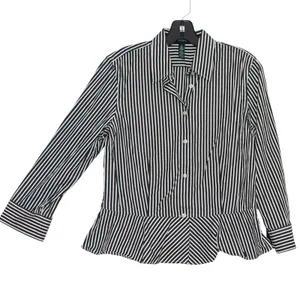 Lauren Ralph Lauren Top Preppy Business Casual Office Button Up Stripe Black 10 thumbnail 5
