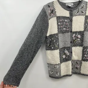 Dress Barn Women's Cardigan Sweater Patchwork Floral Silk Cottagecore L Grey thumbnail 6