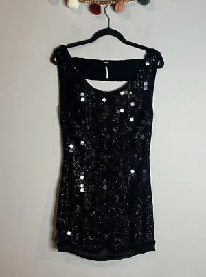Free People Speak Easy Beaded Mini Dress Black thumbnail 1
