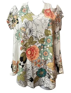 Gaze Women’s Floral Cold‎ Shoulder Top Size Large thumbnail 1