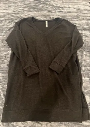 Black V-Neck Long Sleeve Sweater Dress Size L by zenana thumbnail 1