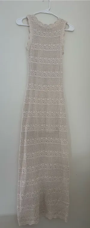 Sleeveless Cream Crochet Maxi Dress thumbnail 1