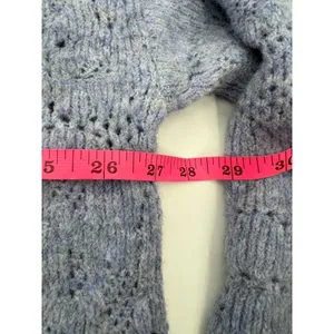 Free People C.O.Z.Y. Pointelle Knit Sweater Sz‎ XS S oversized blue thumbnail 5