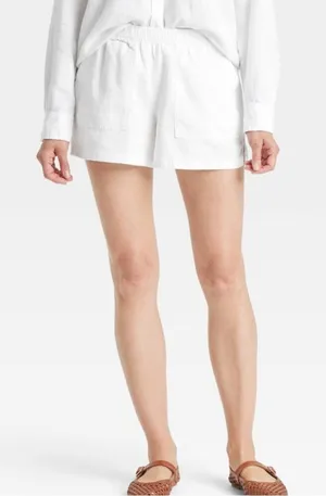 Universal Threads White High-Waist Pull-On Linen Shorts thumbnail 1