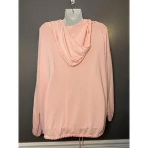 Aerie Shirt Womens XL Pink Terry Hooded V Neck Dolman Long Sleeve Tunic Top thumbnail 6