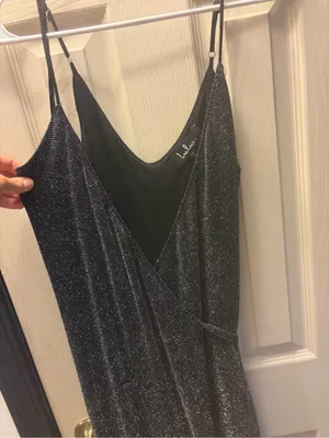 Lulus Women Celestial Black and Silver Wrap Maxi Dress Size Sm thumbnail 4