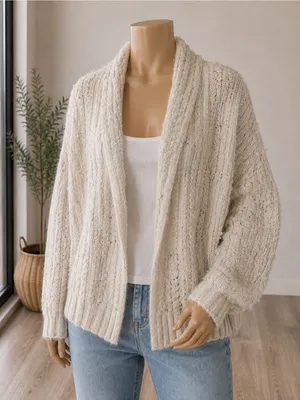 Anthropologie Cream Textured Knit Oversized Cardigan Size M thumbnail 1