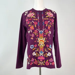 NWOT Johnny Was Anaya Floral-Embroidered Henley Top Tee Long Sleeve T-Shirt M thumbnail 5