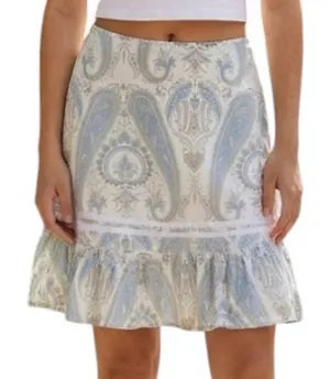 Y2k split cotton Flirty light blue paisley skirt ruffle hem ribbon Trim detail thumbnail 1