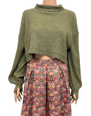 Free People medium mock neck waffle thermal crop top TLS1 3579 thumbnail 1