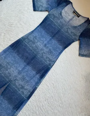 Y2k Blue Ombre sheer Long Sleeve Maxi Dress thumbnail 4