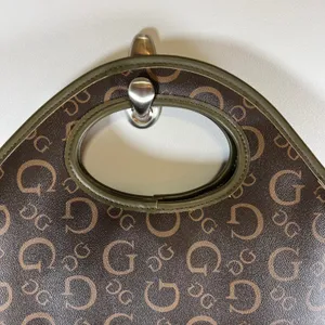 Guess Monogram Cutout Handle‎ Tote Bag Brown Olive Green Logo Print Lunch Bag thumbnail 7