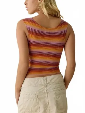 UO BDG Ribbed Square Neck Tank Top Urban Outfitters NWOT Red Multi Stripe XS thumbnail 2