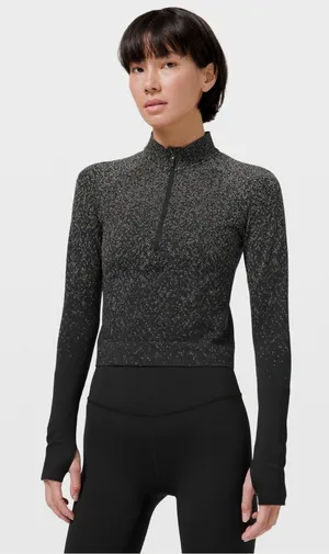 Lululemon Rest Less Cropped 1/2 Zip Herringbone Fade Black / White Sz 4 thumbnail 1