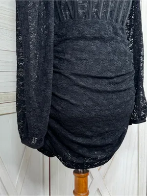 Edit‎ by Nine Lace Corset Top Ruched Mini Dress Black Medium Gothic Coquette Y2K thumbnail 7