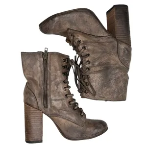 Freebird by Steven Size 9 Holis Boots Leather Heeled Zip Lace Up Brown‎ Women's thumbnail 2