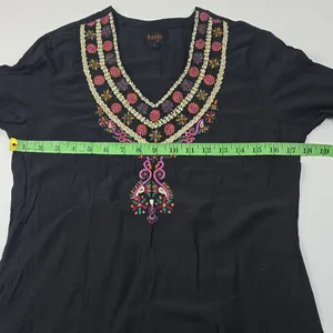 -1667 Embroidered Tunic Top Black 3/4 Sleeve fits‎ Women's Size XS thumbnail 6