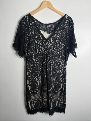 MSLG Elegant Floral‎ Lace Cocktail Dress Wedding Guest V-Back Black 2XL thumbnail 5
