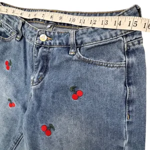 Ashley Mason Cherry Embroidered Wide Leg Jeans Women 7/28 Festival‎ Rockabilly thumbnail 9