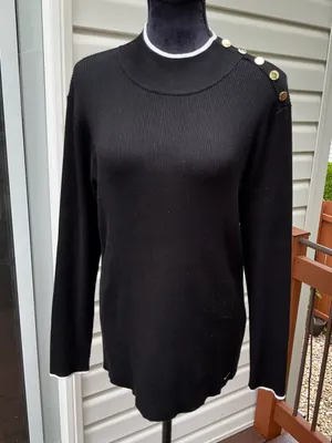 Calvin Klein Ribbed Button-Shoulder Women's Sweater🖤 thumbnail 1