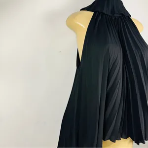 Zara Pleated High Neck Sleeveless Chiffon Top Sz M Black Swing Loose Shirt NWT thumbnail 4